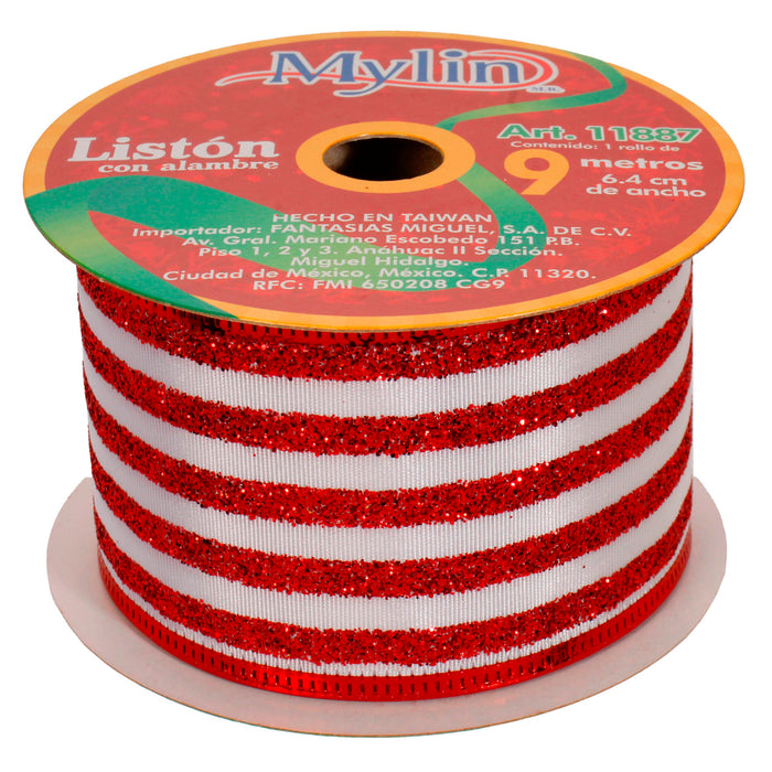 Art.11887 Listón Lineas Navidad 6.4cm 9m