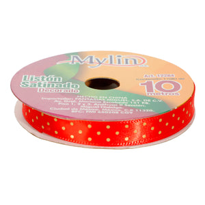 Art.12284 Listón Satín puntos Oro 10mm 10m