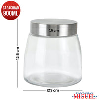 Art.9601 Frasco Vidrio Con Tapa 900ml 12.5x12.3cm 1pz