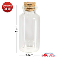Art.987 Botellita De Cristal Con Tapa aprox. 20ml 6x2.7cm 6pz