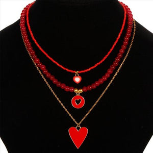 Collar Rojo Con Dije Corazón