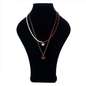 Collar Cuentas Blanco-Rojo