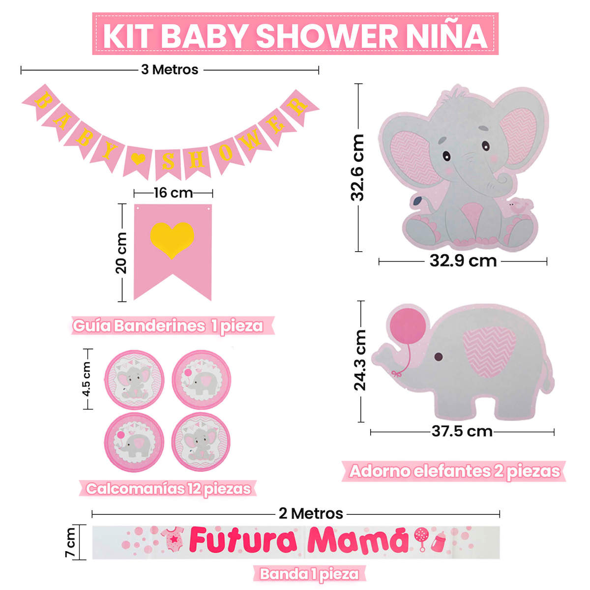 Decoraciones de elefante para Baby Shower para niña, Kit de