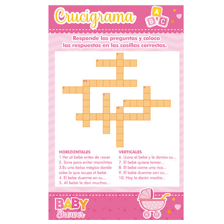 Art.7581 Juego Baby Shower Niña Crucigrama