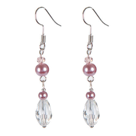 Aretes De Perla Lavanda Y Cristal Gota