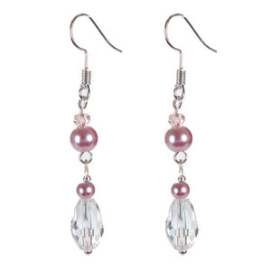 Aretes De Perla Lavanda Y Cristal Gota