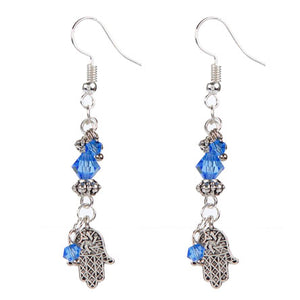 Aretes Con Mano De Fátima Y Cristales Azules
