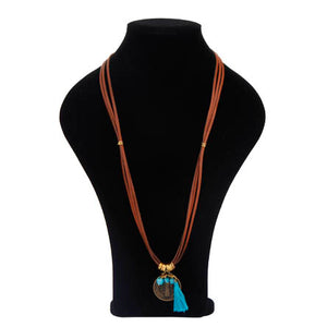 Collar Largo Con Medalla De San Benito Y Cuentas Turquesa
