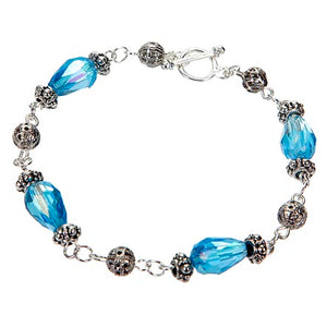 Pulsera Con Cristal Gota Azul Y Bola De Filigrana