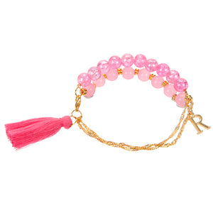 Pulsera De Cadena, Cuentas Y Borla Con Dije Letra