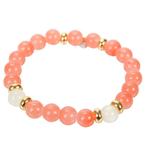 Pulsera De Cuentas Coral Y Marfil Con Rondel Oro