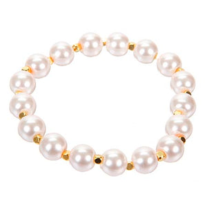 Pulsera De Perlas Rosas Con Cubitos Oro