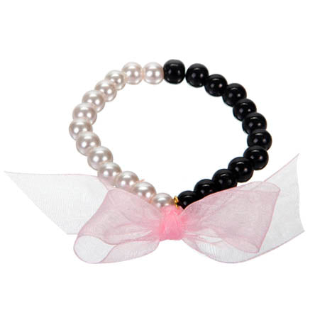 Pulsera De Perlas Negro Y Rosa Con Moño