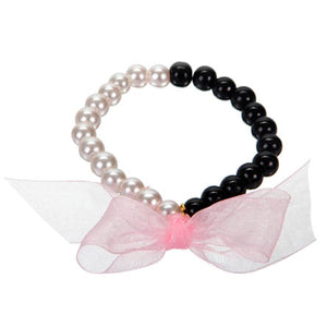 Pulsera De Perlas Negro Y Rosa Con Moño
