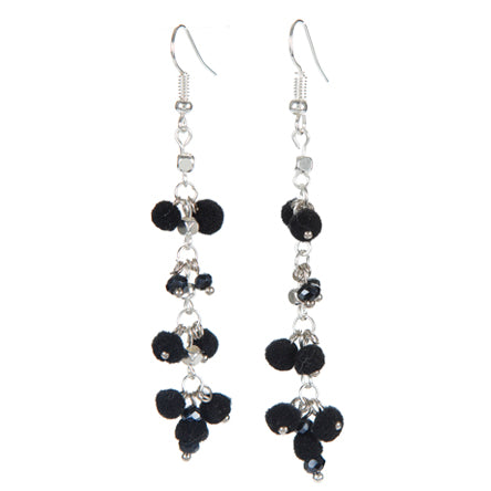 Aretes Largos De Pompom Negro