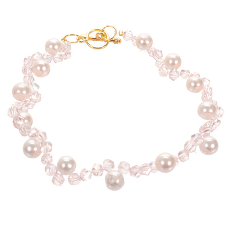 Pulsera Tejida Con Perla Y Cristal Escalera