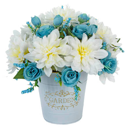 Arreglo De Dalias Y Rosas Blanco/Turquesa