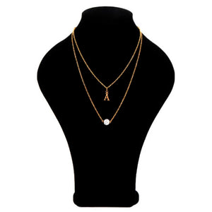 Collar Doble De Cadena Con Letra Inicial Y Cuenta Con Cristales