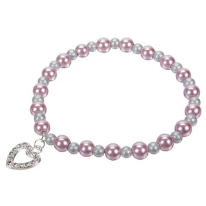 Pulsera De Perla Rosa Y Blanca Con Corazón Plata
