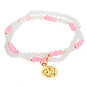 Pulsera 2 Hilos Blanco/Rosa Con Dije De Pies Oro