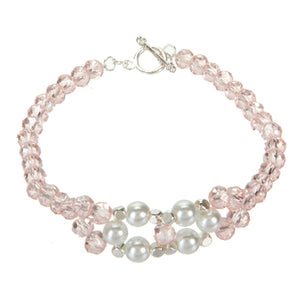 Pulsera Con Rondel Rosa Y Perlas Blancas