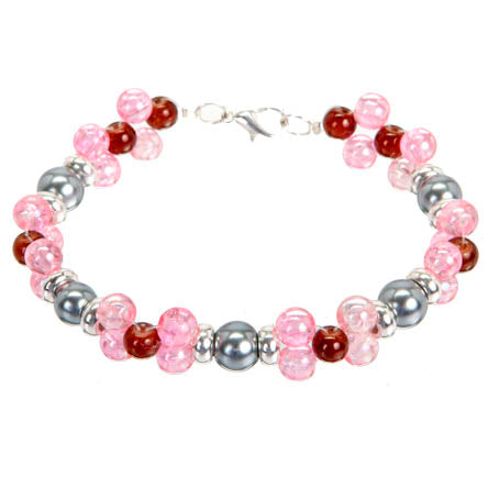 Pulsera Plata Y Rosa Con Rojo