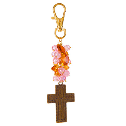 Colgante Para Llavero Con Cruz Padre Nuestro Y Cristales
