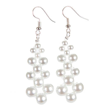 Aretes Largos Tejidos Con Perlas Blancas