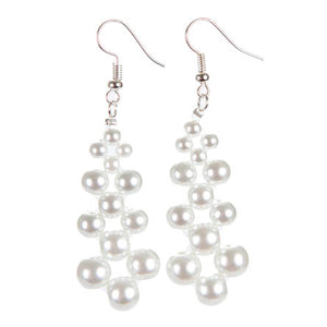 Aretes Largos Tejidos Con Perlas Blancas