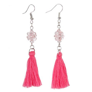 Aretes Con Borlas Rosas Y Enjambre De Rondeles