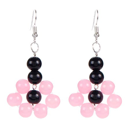 Aretes Con Cuentas Brillantes Rosa Y Negro