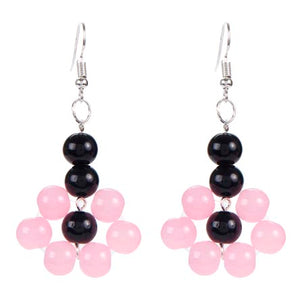 Aretes Con Cuentas Brillantes Rosa Y Negro