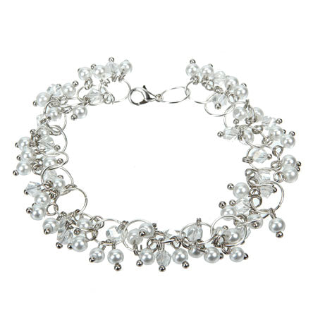 Pulsera De Argollas Plata Y Perlas Blancas