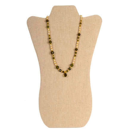 Collar De Cristales Verde Olivo Y Perlas Blancas