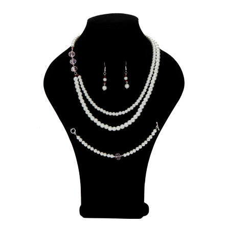 Juego De Collar, Aretes Y Pulsera Con Perlas Y Rondeles