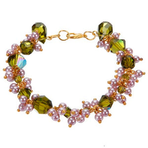 Pulsera Con Cristales Verdes Y Perlas Lavanda