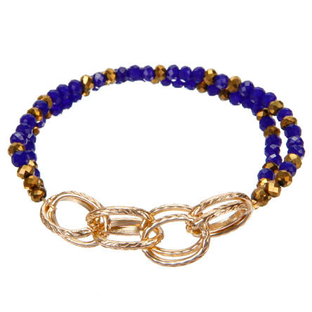 Pulsera Con Cadena Y Rondeles Azul-Oro