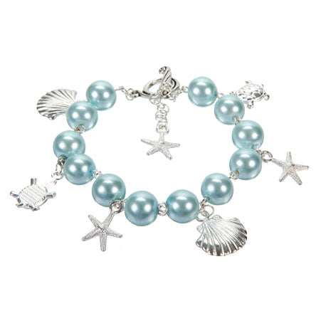 Pulsera De Perlas Azules Con Dijes Marinos