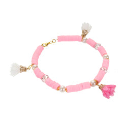 Pulsera Con Cuenta Plastica Y Dije De Rosas