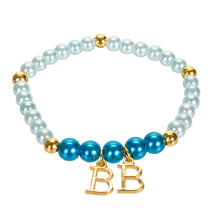 Pulsera De Perlas Azules Con Dijes De Letras