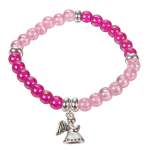 Pulsera De Cuentas Brillantes Rosa Con Dije De Ángel