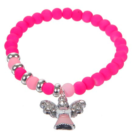 Pulsera Con Cuentas Y Dije De Angelito Rosa
