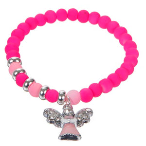 Pulsera Con Cuentas Y Dije De Angelito Rosa
