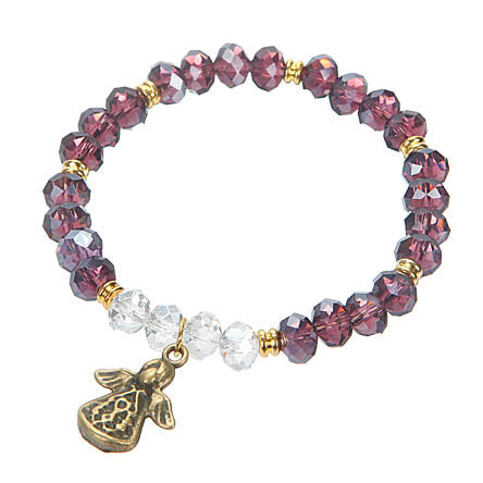 Pulsera Morada Con Dije De Ángel Oro