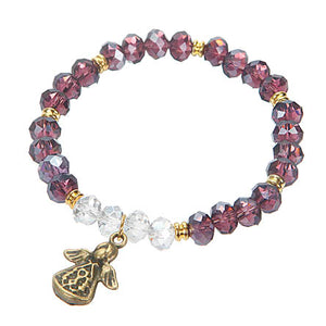 Pulsera Morada Con Dije De Ángel Oro