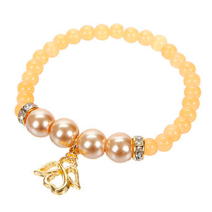 Pulsera Naranja Con Angelito Oro