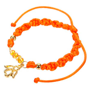 Pulsera Naranja Con Cola De Rata Tejida Y Ángel Oro