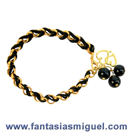 Pulsera De Cadena Oro Y Cordón Gamuza