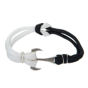 Pulsera De Cordón Negro/Blanco Con Broche De Ancla