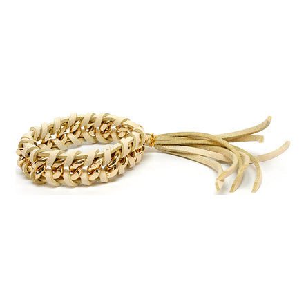 Pulsera De Cadena Y Cordón Tipo Piel Marfil
